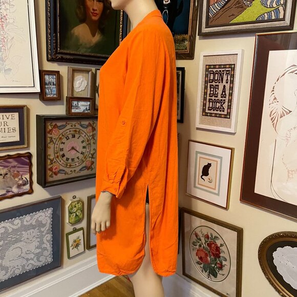 Roamans Plus Size 28W Orange Button-Down Tunic Dress With Belt & Long Sleeves - Picture 4 of 8